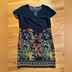 Merona Navy Dress with Colorful Floral Design